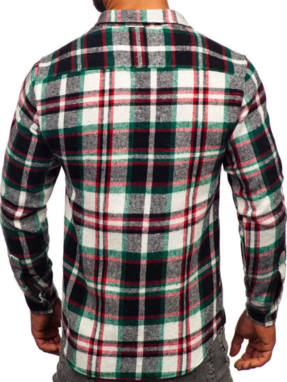 Camicia in flanella a quadri a manica lunga da uomo rosso-verde Bolf 22704