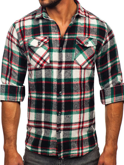 Camicia in flanella a quadri a manica lunga da uomo rosso-verde Bolf 22704