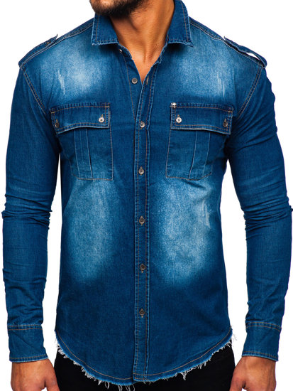 Camicia in jeans a manica lunga da uomo azzurro chiara Bolf MC702BC