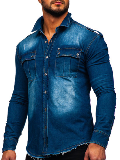 Camicia in jeans a manica lunga da uomo azzurro chiara Bolf MC702BC