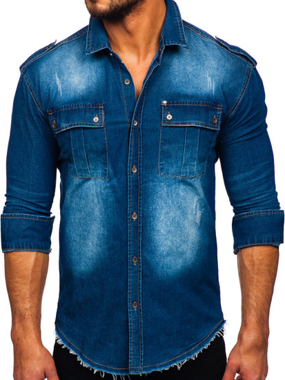 Camicia in jeans a manica lunga da uomo azzurro chiara Bolf MC702BC