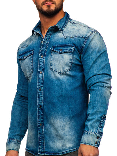 Camicia in jeans a maniche lunghe da uomo blu Bolf MC710BS