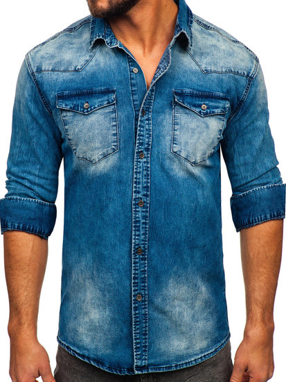 Camicia in jeans a maniche lunghe da uomo blu Bolf MC710BS