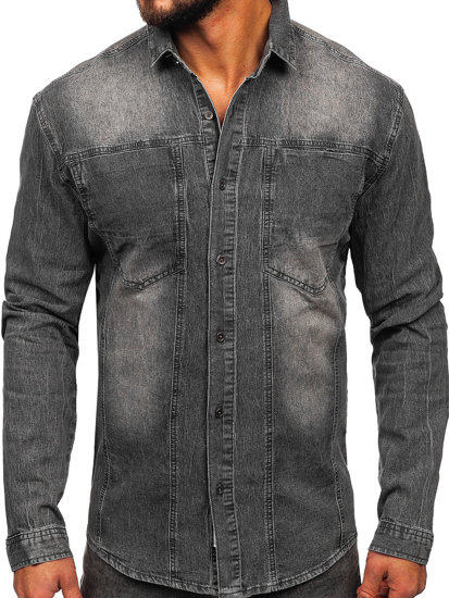 Camicia in jeans con manica lunga da uomo grafite Bolf MC712G