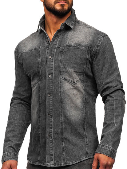 Camicia in jeans con manica lunga da uomo grafite Bolf MC712G