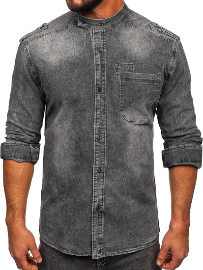 Camicia in jeans con manica lunga da uomo grafite Bolf MC713G