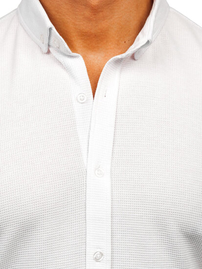 Camicia in lino a maniche corte da uomo bianco Bolf 2013