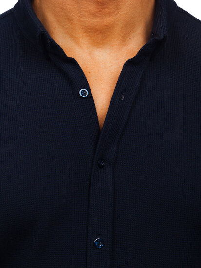 Camicia in lino a maniche corte da uomo blu Bolf 2013