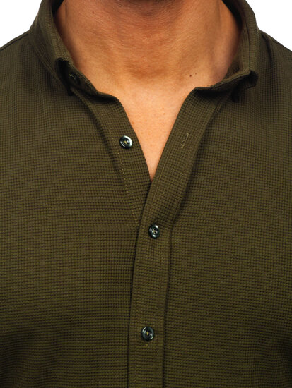 Camicia in lino a maniche corte da uomo kaki Bolf 2013