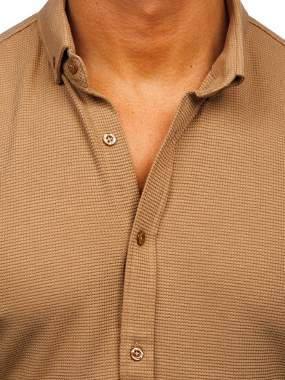 Camicia in lino a maniche corte da uomo marrone Bolf 2013