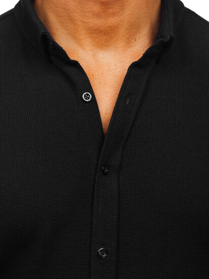 Camicia in lino a maniche corte da uomo nero Bolf 2013