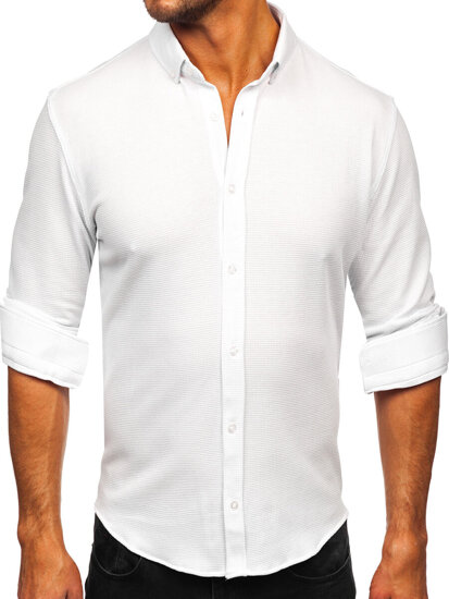 Camicia in lino a maniche lunghe per uomo bianco Bolf 506