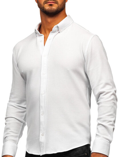 Camicia in lino a maniche lunghe per uomo bianco Bolf 506