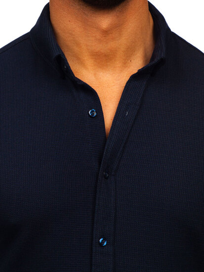 Camicia in lino a maniche lunghe per uomo blu Bolf 506