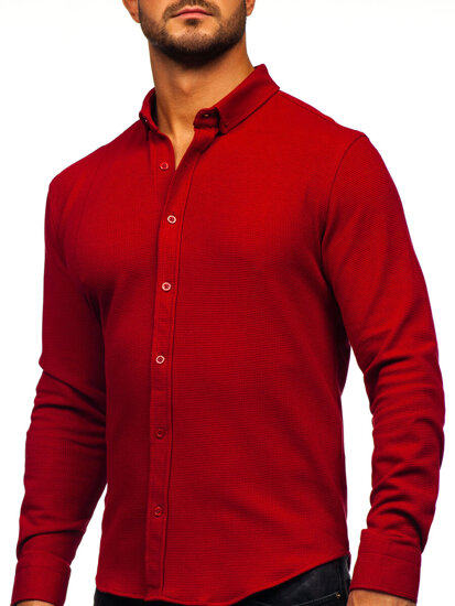 Camicia in lino a maniche lunghe per uomo bordò Bolf 506