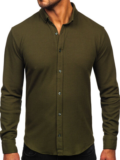 Camicia in lino a maniche lunghe per uomo khaki Bolf 506