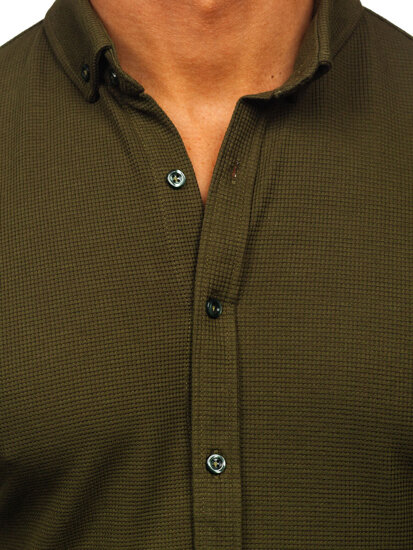 Camicia in lino a maniche lunghe per uomo khaki Bolf 506