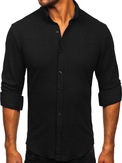 Camicia in lino a maniche lunghe per uomo nero Bolf 506