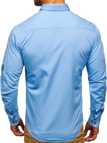 Camicia in motivi a manica lunga da uomo celeste Bolf 8843