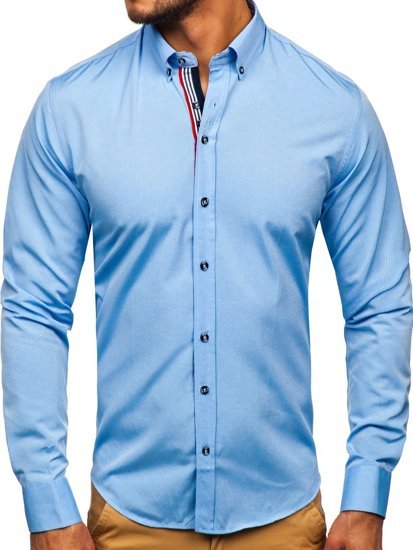 Camicia in motivi a manica lunga da uomo celeste Bolf 8843