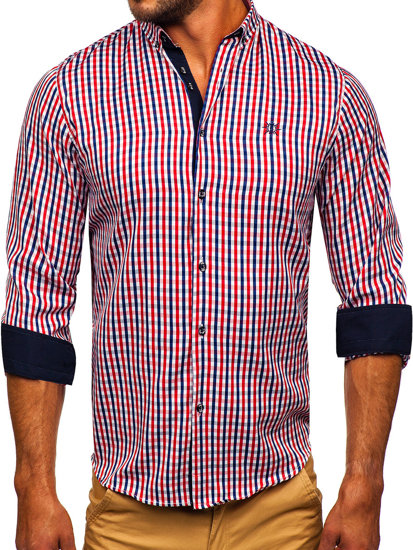 Camicia vichy a quadri con maniche lunghe da uomo rossa Bolf 4712