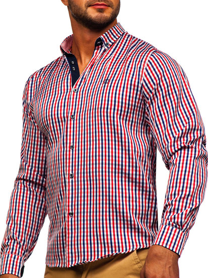 Camicia vichy a quadri con maniche lunghe da uomo rossa Bolf 4712