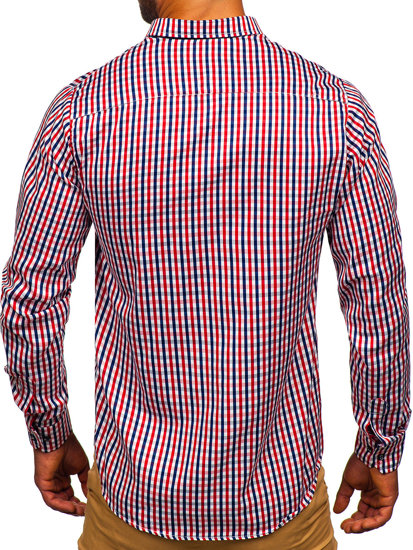 Camicia vichy a quadri con maniche lunghe da uomo rossa Bolf 4712