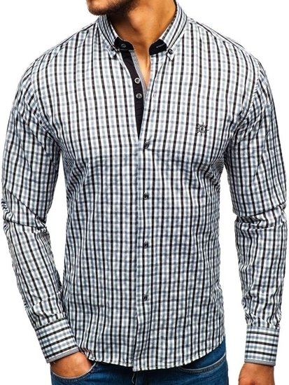 Camicia vichy con scacchi a manica lunga da uomo nera Bolf 4712