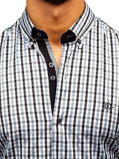 Camicia vichy con scacchi a manica lunga da uomo nera Bolf 4712