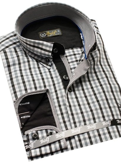 Camicia vichy con scacchi a manica lunga da uomo nera Bolf 4712