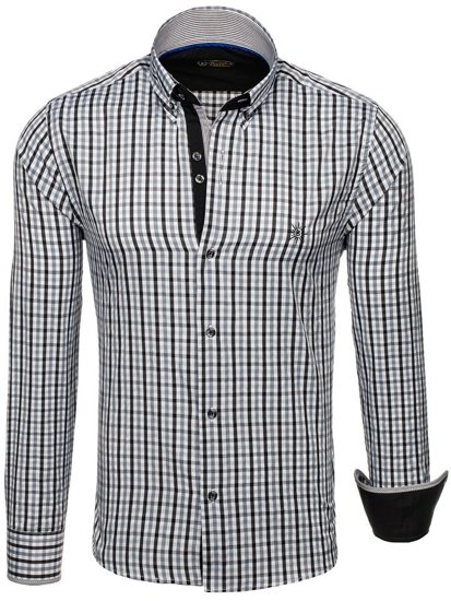 Camicia vichy con scacchi a manica lunga da uomo nera Bolf 4712