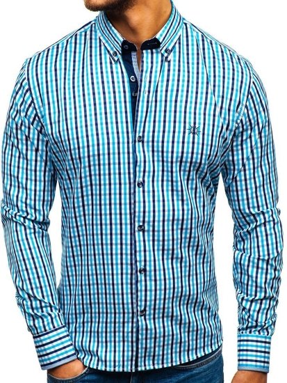 Camicia vichy con scacchi a manica lunga da uomo turchese Bolf 4712