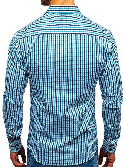 Camicia vichy con scacchi a manica lunga da uomo turchese Bolf 4712