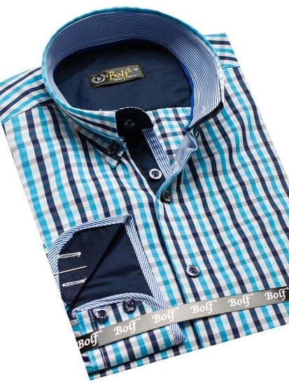 Camicia vichy con scacchi a manica lunga da uomo turchese Bolf 4712