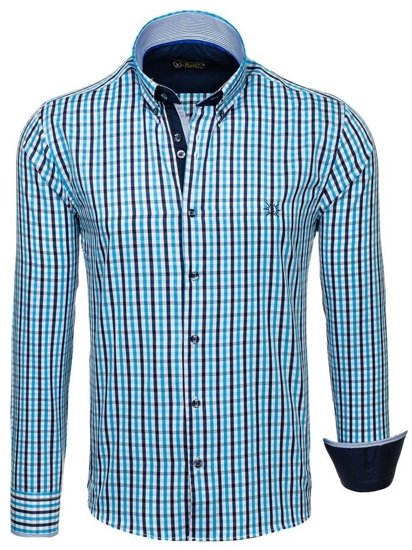 Camicia vichy con scacchi a manica lunga da uomo turchese Bolf 4712