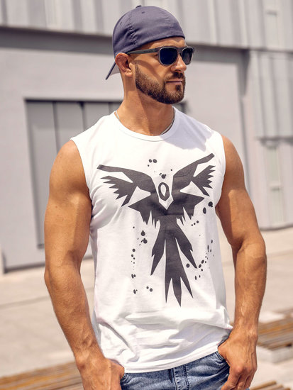 Canotta tank top con stampa da uomo bianca Bolf 14804A