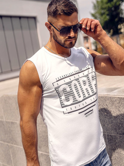 Canotta tank top con stampa da uomo bianca Bolf 14806A