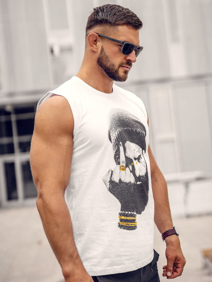 Canotta tank top con stampa da uomo bianca Bolf 14812A