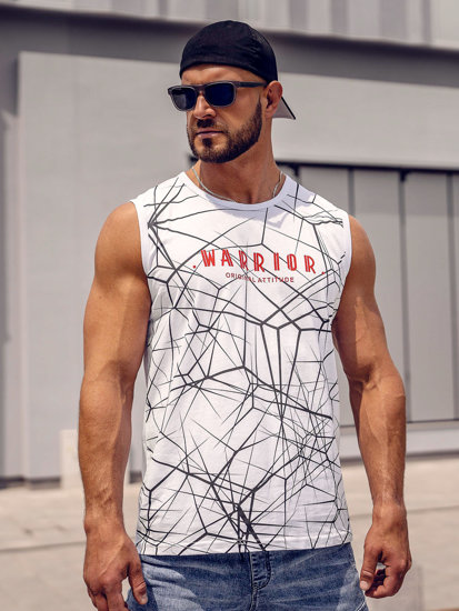 Canotta tank top con stampa da uomo bianca Bolf 14813A