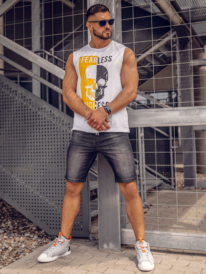 Canotta tank top con stampa da uomo bianca Bolf 14819A