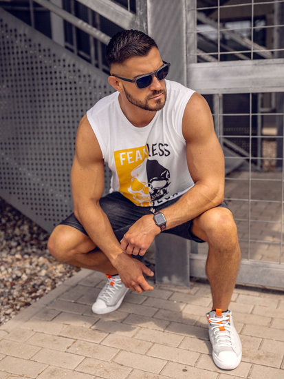 Canotta tank top con stampa da uomo bianca Bolf 14819A