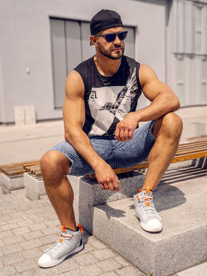 Canotta tank top con stampa da uomo nera Bolf 14821A