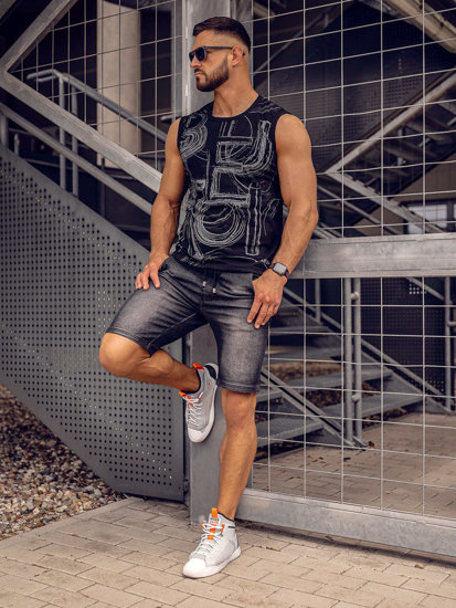 Canotta tank top con stampa da uomo nero-grafite Bolf 14818A