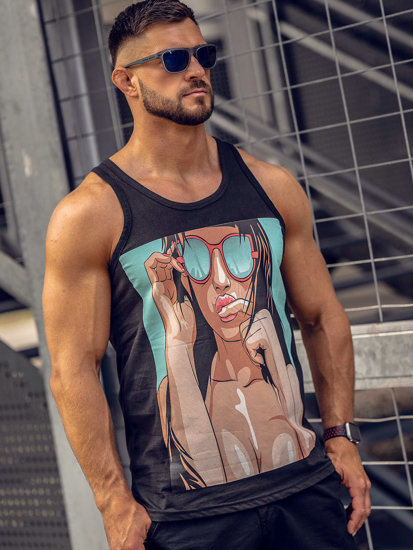 Canotta tank top con stampa nera Bolf 143027A