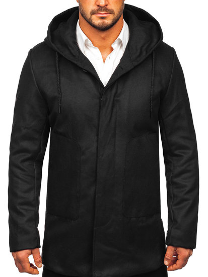 Cappotto invernale con cappuccio da uomo nero Bolf 79B3-197