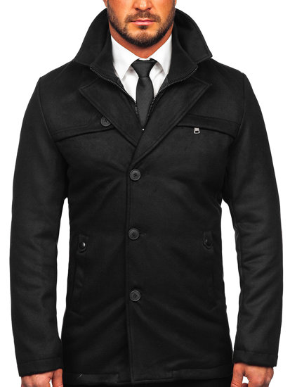 Cappotto invernale con collo rialzato aggiuntivo staccabile da uomo nero Bolf M3137