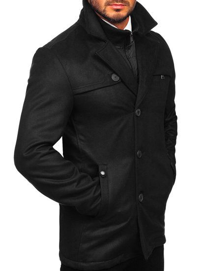 Cappotto invernale con collo rialzato aggiuntivo staccabile da uomo nero Bolf M3137