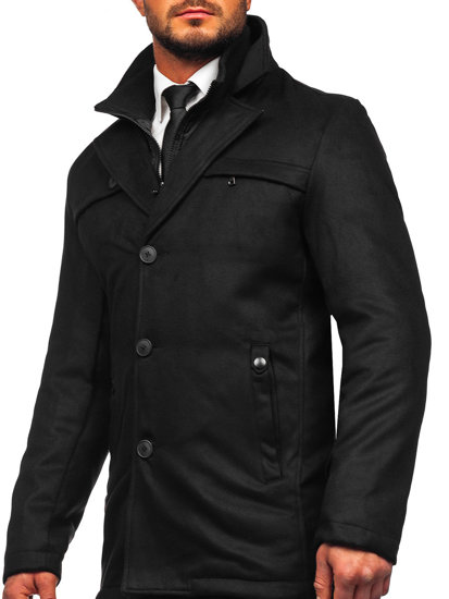 Cappotto invernale con collo rialzato aggiuntivo staccabile da uomo nero Bolf M3137