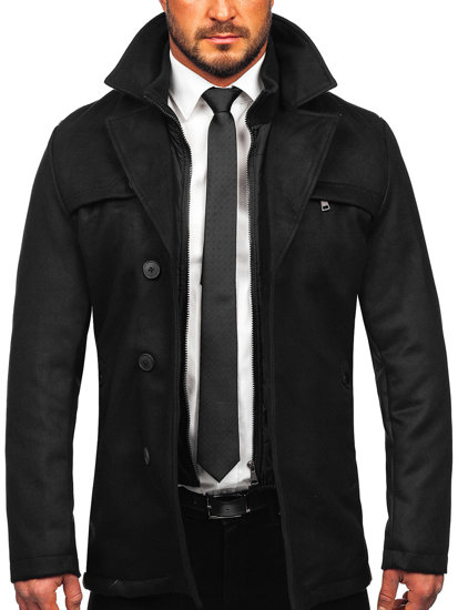 Cappotto invernale con collo rialzato aggiuntivo staccabile da uomo nero Bolf M3137