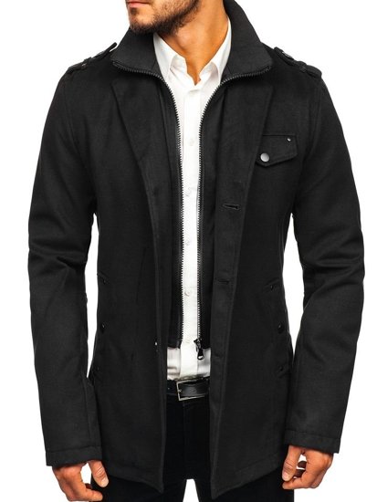 Cappotto monopetto con collo alto da uomo nero Bolf 8853